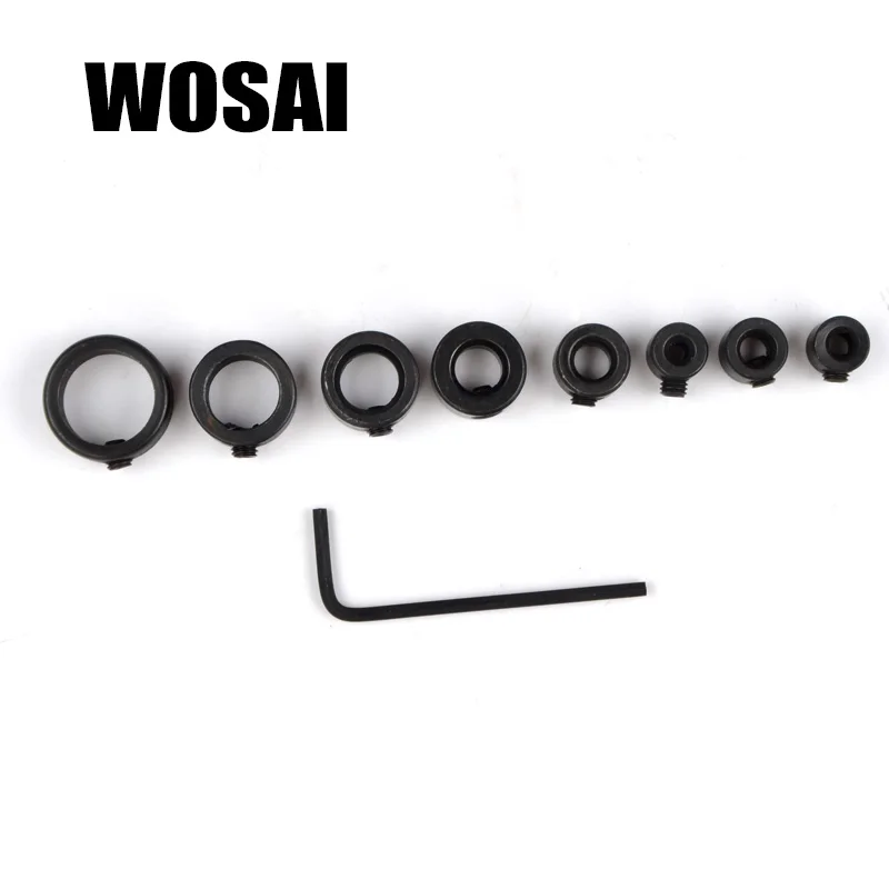 WOSAI 8Pcs Drill Depth Stop Collars Ring Dowel Shaft Chuck - Punta da trapano - Fotografia 3