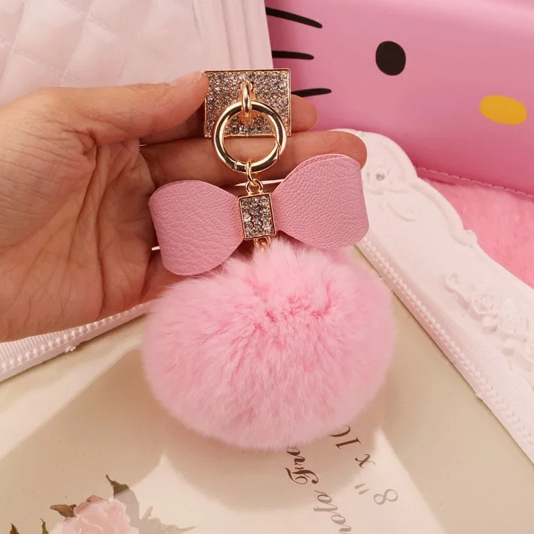 Rex rabbit fur ball bow tassel keychain DIY mobile phone