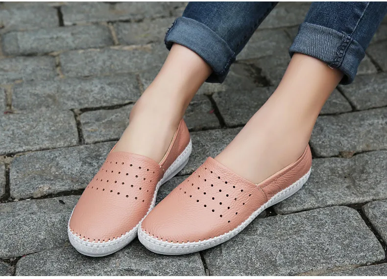 2019 Summer women flats genuine leather ballet flats shoes ladies cutout slip on tenis feminino loafers slipony shoes  (6)