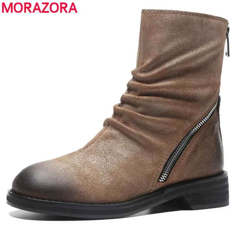 

MORAZORA 2020 black new fashion ankle boots for women suede leather european style boots round toe zip boots punk shoes