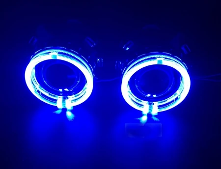 2,5 дюймовые линзы проектора bi xenon с DRL светодиодный кожух ангельские глазки автомобильный комплект для сборки H1 H4 H7 xenon модель автомобиля - Цвет: blue angel eyes