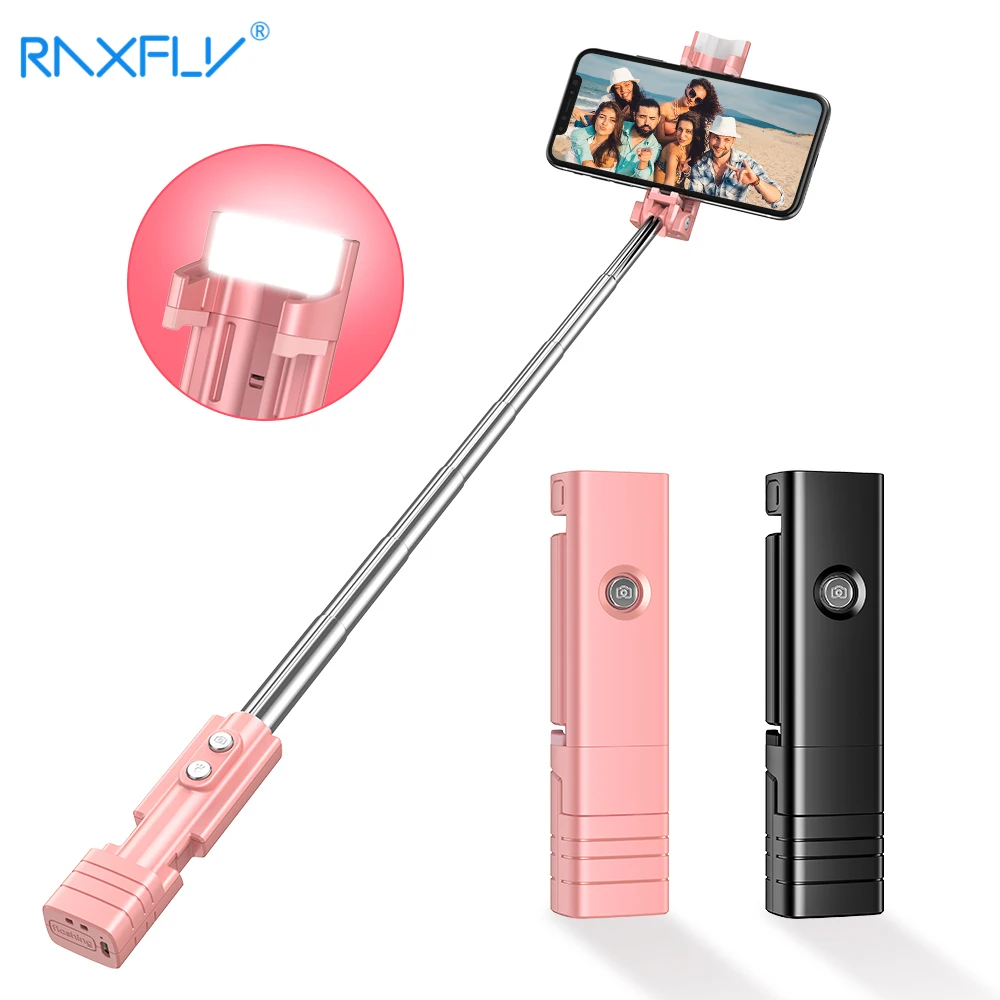 

RAXFLY Mini Selfie Stick Wireless Bluetooth Selfie Stick For iPhone Candy Color Handheld Extendable LED Fill Light Selfie Stick