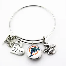 

Fashion USA Football Bracelet Jewelry Miami Dolphins Team Snap Button Adjustable Expandable Bangle charm bracelet