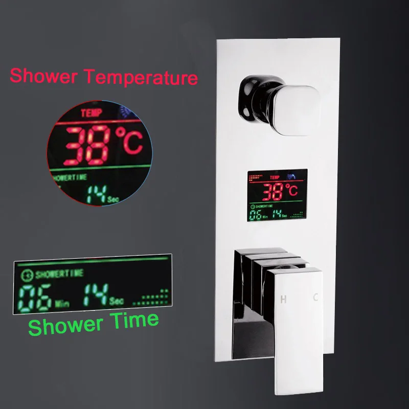 Bathroom Faucet Bathroom Shower Faucet Set Thermostatic Mixing Valve Becola Black Design Concealed Showers Valve LED Temperature Digital Display Chrome Shower Mixing Valve Faucet