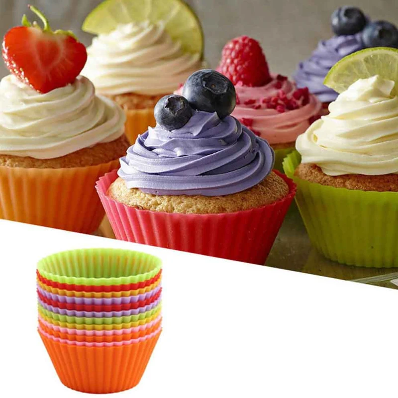 6Pcs Silicone Muffin Cups Cake Mold Round Cupcake Mold Reusable Cupcake Liners Silicone Mold Pastry Baking Tools Mixed Colors (5)