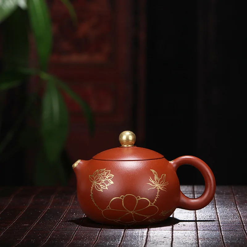 

95mL Yixing Zisha pot factory wholesale Raw ore Dahongpao gold painted Xishi pot Purple clay Teapot Chinese Gongfu Tea set