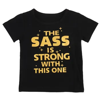 

Causal Toddler Girls Letter Print Black T-Shirt The sass Gold Letter Crew Neck Cotton Short Sleeve Tee Tops Baby T-Shirt 2-6Y