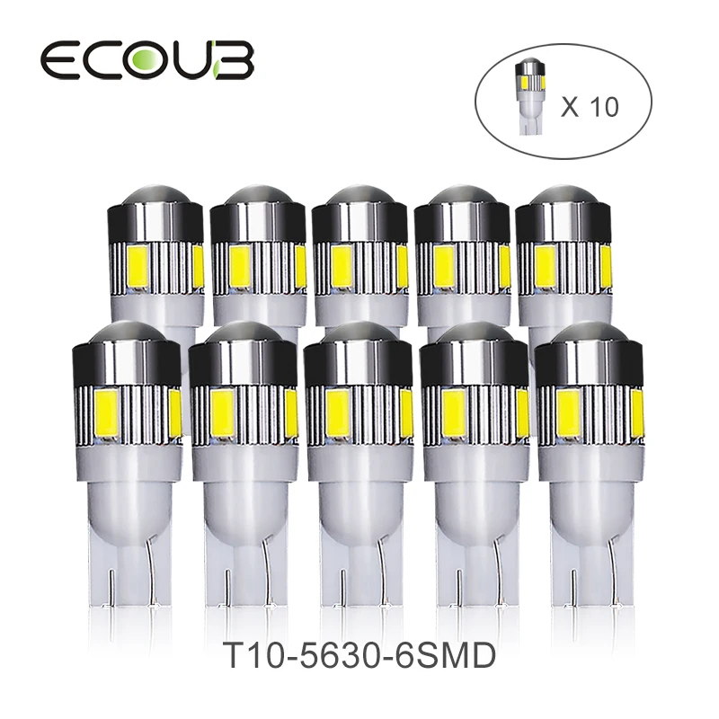 

10 Pcs T10 W5W LED Car Light Bulb White Color Parking Interior Turn Signal DRL 12v Reading Light 5630 6 SMD Trunk Auto Lights