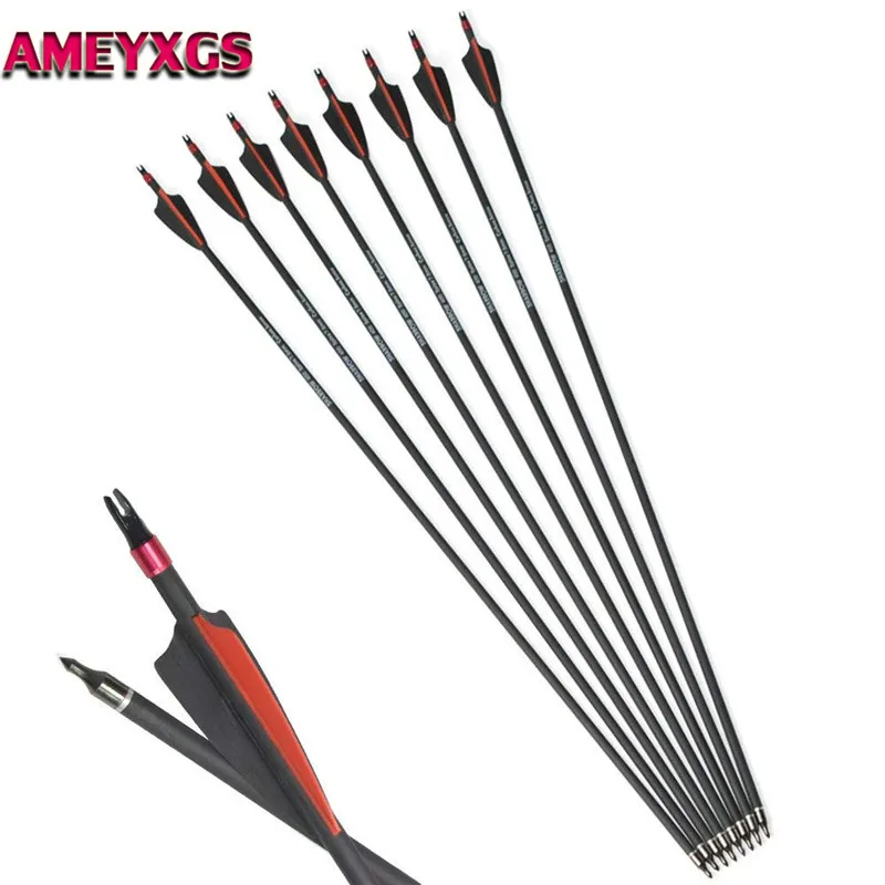 

6/12Pcs 30" Archery Carbon Arrows Spine400 With Arrow Quiver Replace Arrowheads Compound Recurve Bow Outdoor Hunting Accessories