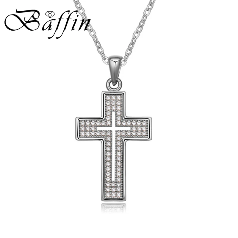 

BAFFIN Classic Cross Pendant Necklace Rhinestone Silver Gold Color Chain Collier For Women Men Jesus High Quality Summer Jewelry