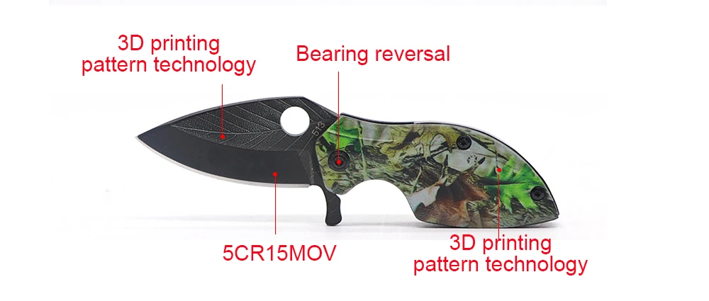 Складной нож из нержавеющей стали TOVIA, карманный нож с 3D узором в виде листьев, мини портативный складной нож для кемпинга, инструмент для выживания, камуфляж