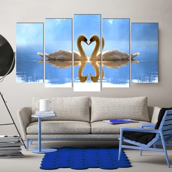 

Swan animal canvas painting classical art prints 5 psc realist pastoral wall pictures for living room restaurant lobby office
