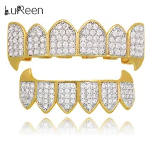 LuReen микро Pave CZ зубы Grillz сверху и снизу Iced Out гриль вампир Клык грили стоматологический Косплей зуб шапки рэппер ювелирные изделия