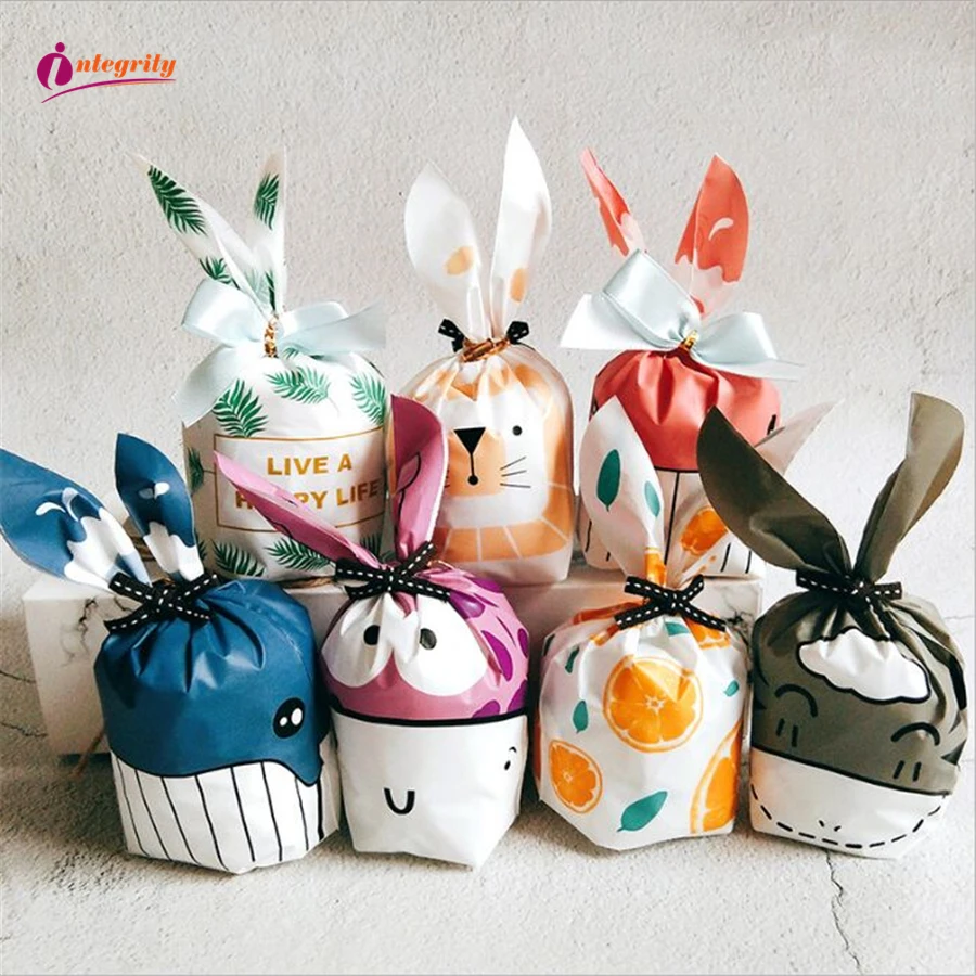 

INTEGRITY 10pcs Cute Rabbit Ear Cookie Gift Bag For Easter decoration Candy Biscuits Snack Baking Packaging Wedding Favors Gifts