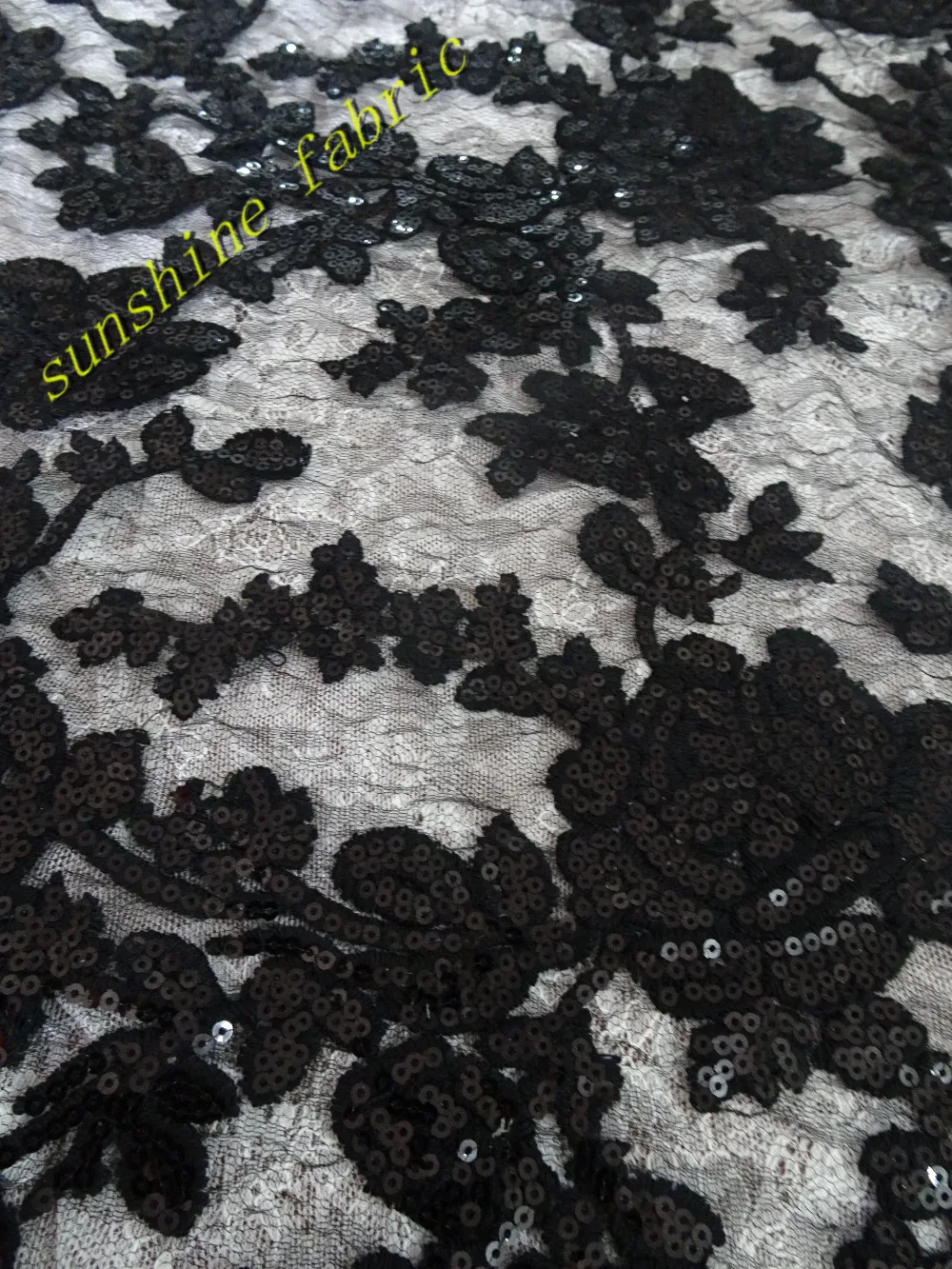 

Black French Nigerian sequins sequence 2019 African net tulle mesh embroidered lace fabric high quality for party wedding dress
