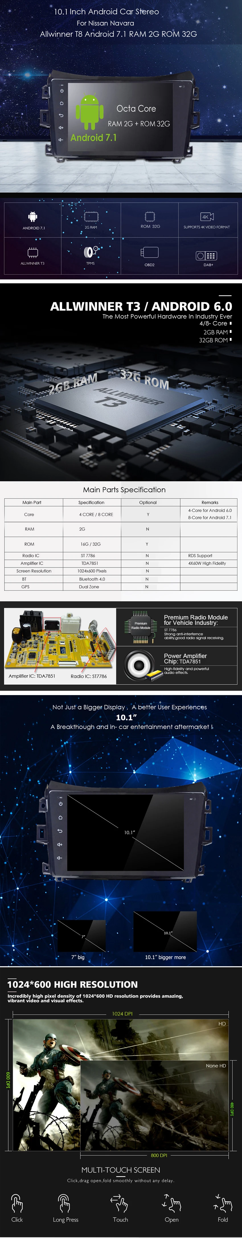 Excellent 10" Android 8.0 RAM 2G ROM 32G Car DVD for nissan navara np300 car radio multimedia gps navigation system head unit touch screen 0