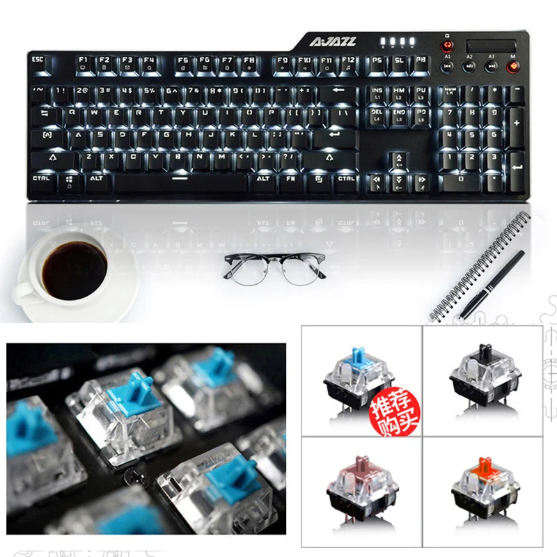 Новинка 104 клавиши Ajazz AK35i Проводная белая LED подсветка Usb эргономичная