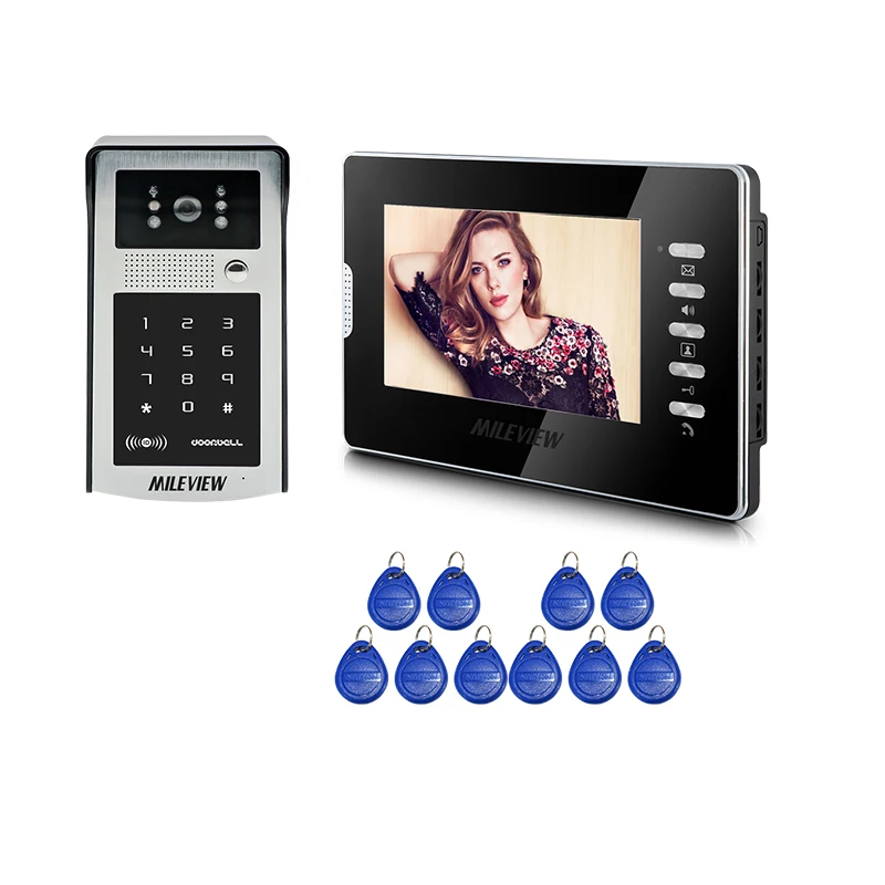 

FREE SHIPPING New 7" LCD Color Screen Video Door Phone Intercom System Black Monitor + Metal Waterproof RFID Code Keypad Camera