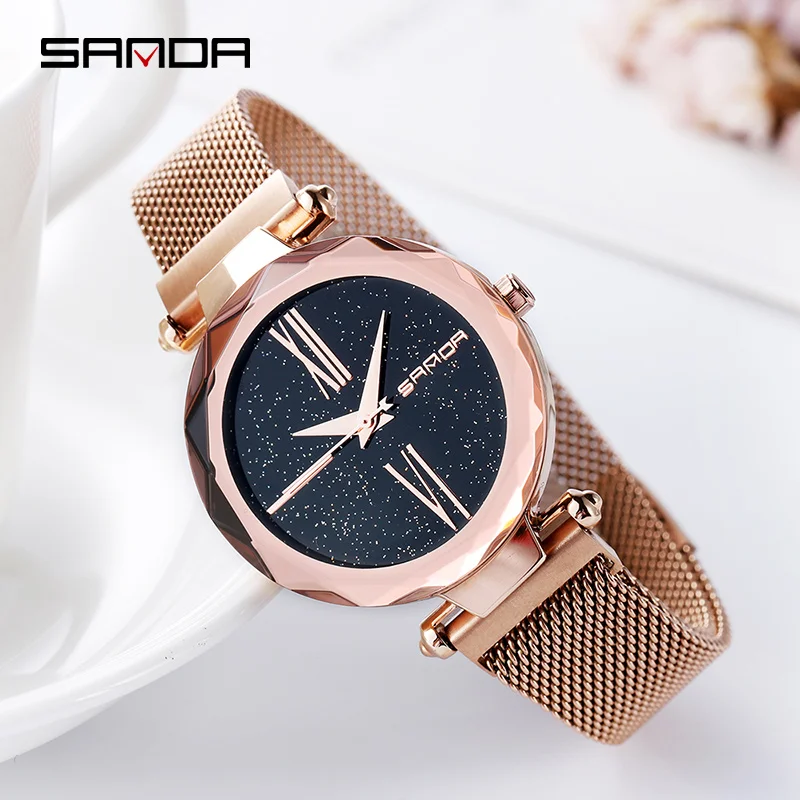 

SANDA Modern Fashion Watch Women Mesh Stainless Steel Ladies Watches Top Brand Luxury High Quality Wristwatch Gift for Female