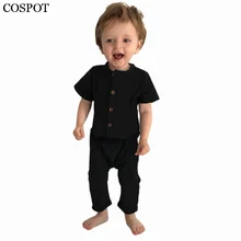 COSPOT Baby Boys Summer Romper Newborn Plain Pajamas Toddler Short Sleeve Jumpsuit Black Playsuits for Newborns 2018 New C33