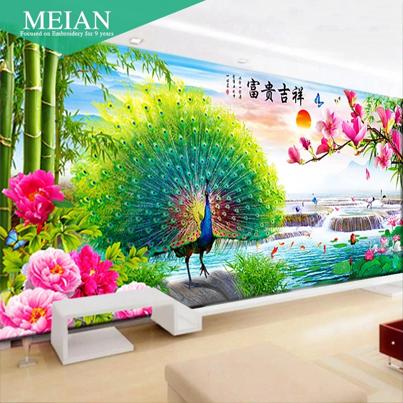 

DIY 2016 New 3D 11CT Cross Stitch Auspicious Rich Peacock Precision Silk Cotton for Decoration of Living Room Needlework Craft