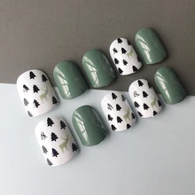 Fashion green 24 pcs/set Cute pattern design short size finished false nail,full Nails tips,lady finger art tool ALI-25