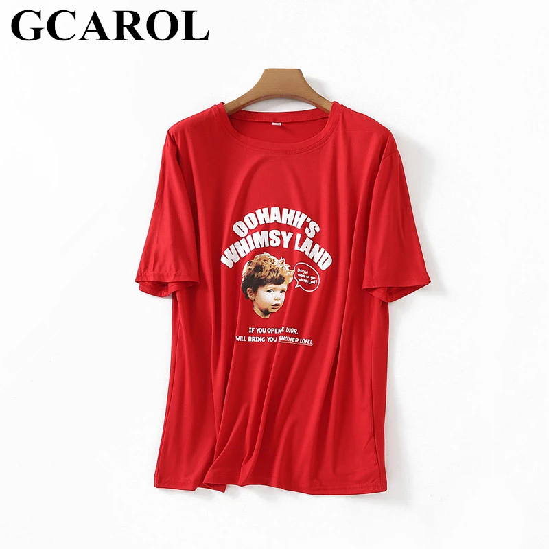

GCAROL 2019 Summer Baby Head harajuku Cute Tshirt Casual Streetwear Oversize Long Tees Girls Basic Sweet Preppy Style Tops M-XL