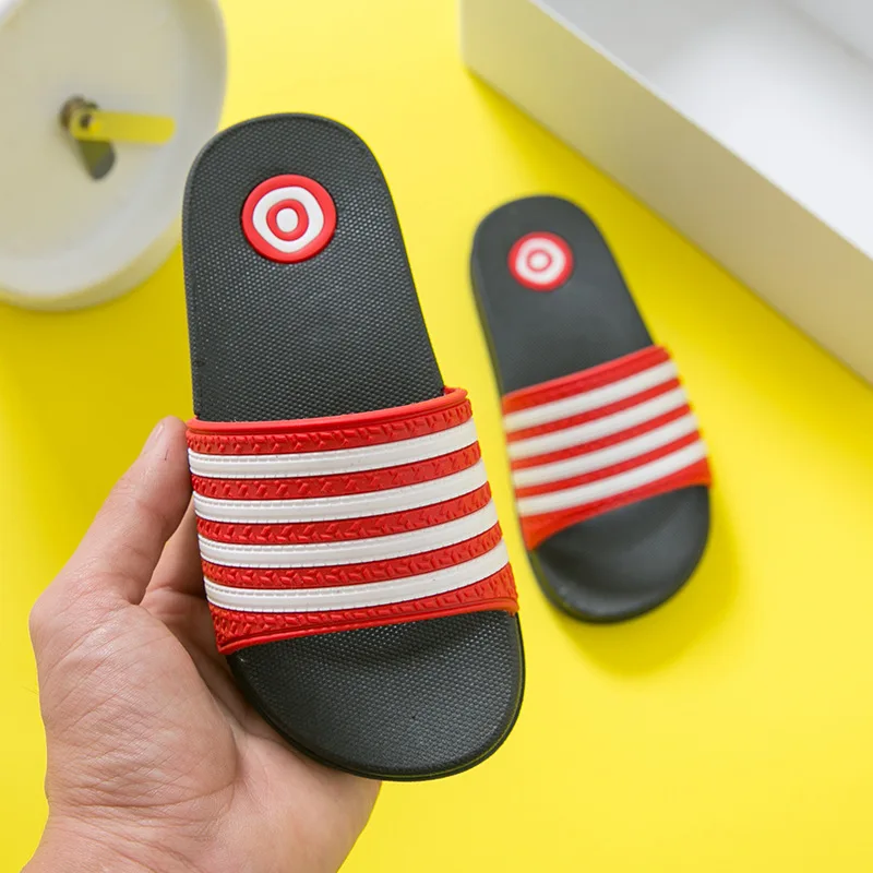 Children's Slippers for Boys Girls Fashion Striped Home Slippers Bathroom Indoor Flip-flops Cool Baby Boys Girls PVC Size 23-34