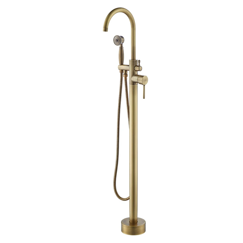 

Antique Black Bronze Floor Stand Bathtub Faucets with Hand Shower Floor Standing Bath Faucet Single Handle Mixer Tap ELS2006