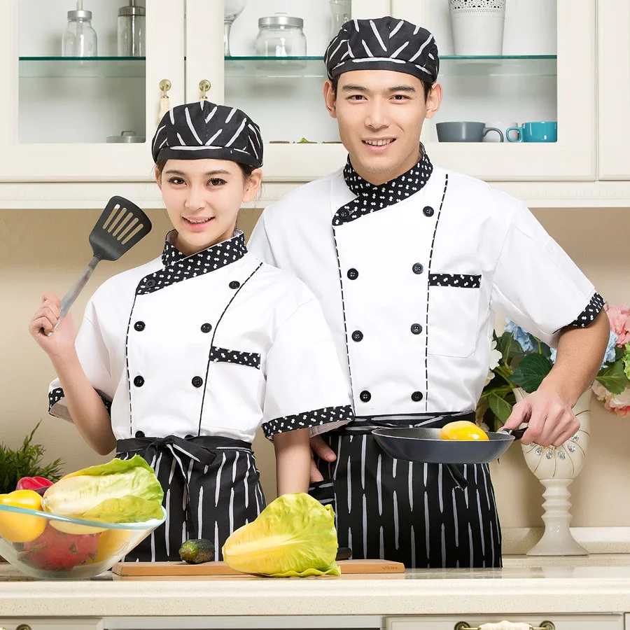 

Chef's Jacket Short Sleeve Kitchen Summer Clothes Chef's Jacket Chef Jacket Uniform for Chef Cook Baker Clothes Plus Size B-5956
