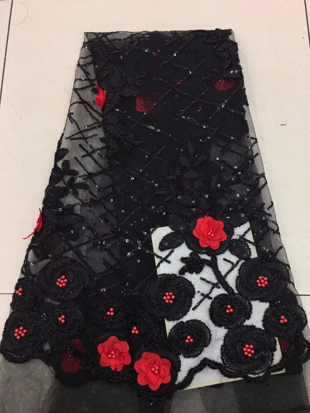 

Luxury French Tulle Laces Fabric With Beads 3d Flower African Wedding French Lace Material High Quality Embroidery