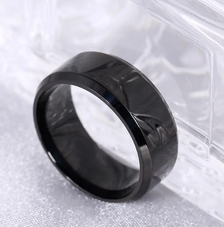6 .8mmBlack Glossy HUANZHI вольфрамовый стальной матовый гладкий три цвета свадебные пары двойной Коническое кольцо для женщин мужчин простые аксессуары - Цвет основного камня: 6 .8mmBlack Glossy