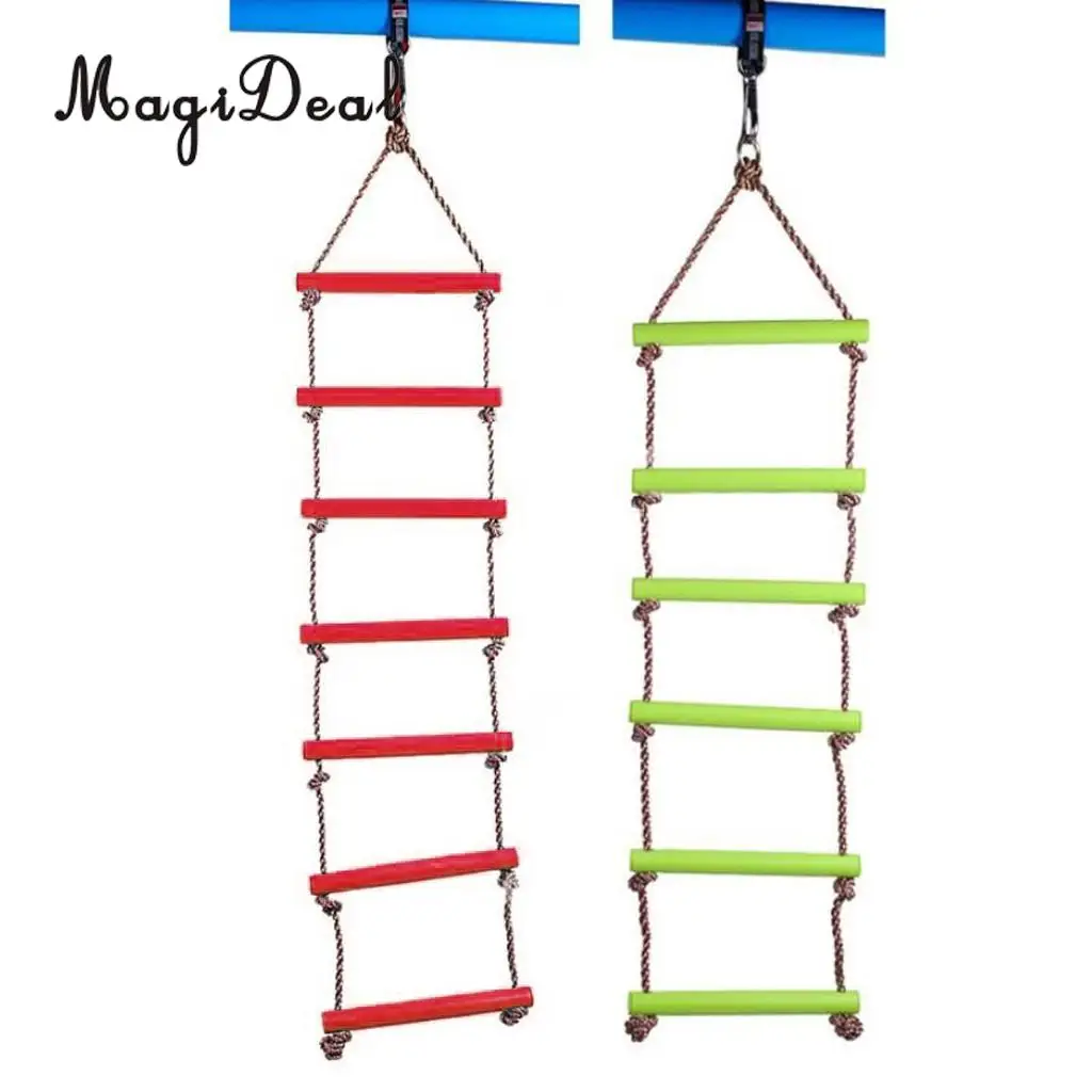 Kids Outdoor Playhouse Plastic 6 Rungs 2m Rope Climbing Ladder Toy Swing Tree House Play Activity Green