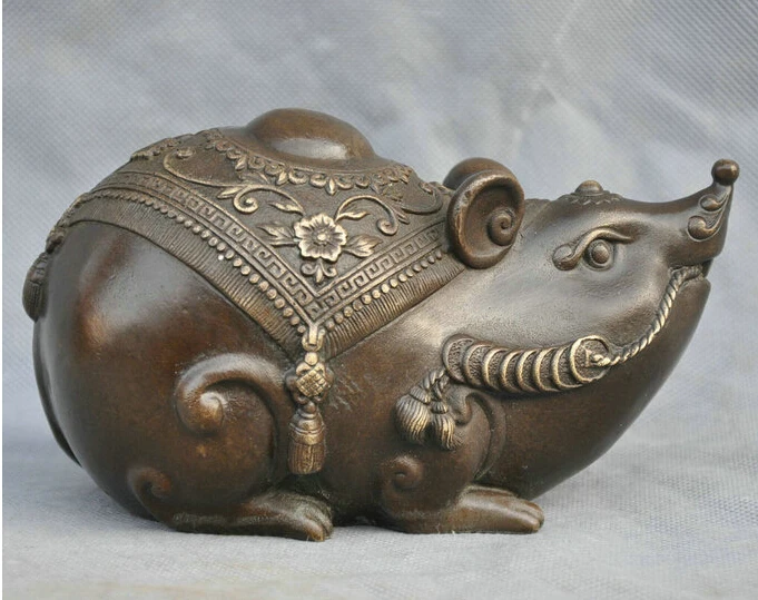 

6" Bronze Animal Zodiac Symbol of Wealth in the Rat God Rats Sculpture Statue