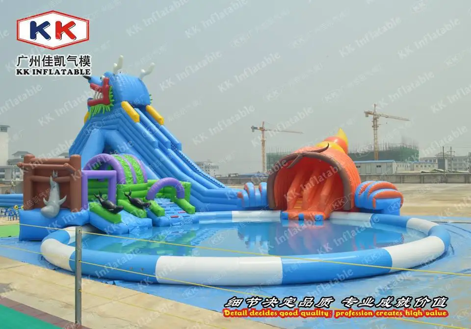 

adult and kid hotel use giant inflatable water park games with slides