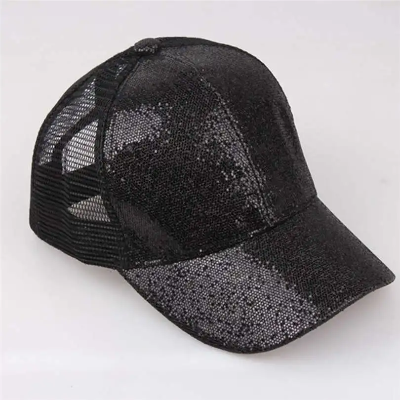 New Fashion Unisex Women Casual Daily Ponytail Baseball Cap Sequins Shiny Messy Bun Snapback Hat Sun Classics Caps #4F03 (11)