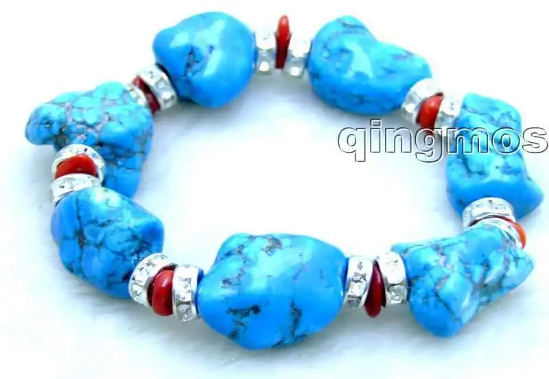 

GENUINE NATURAL Blue Big 20-30mm BAROQUE stone and RED CORAL 7.5" Bracelet-bra102 wholesale/retail Free shipping