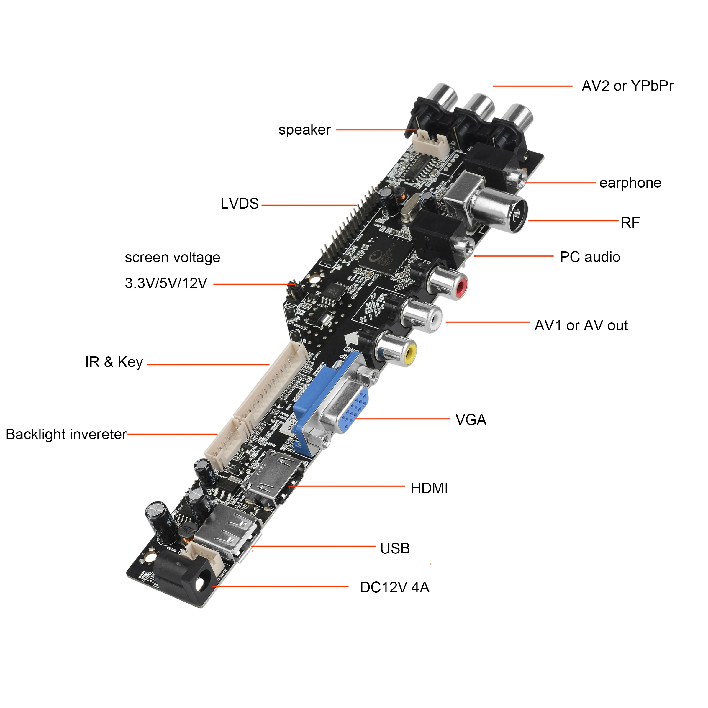 DD3663LUA. A82 15-32 дюймов цифровой DVB-T/C/T2 Универсальный ТВ lcd плата управления ТВ/VGA/AV/HDMI/USB для lvds 1/2ch 6/8 бит LVDSpanel