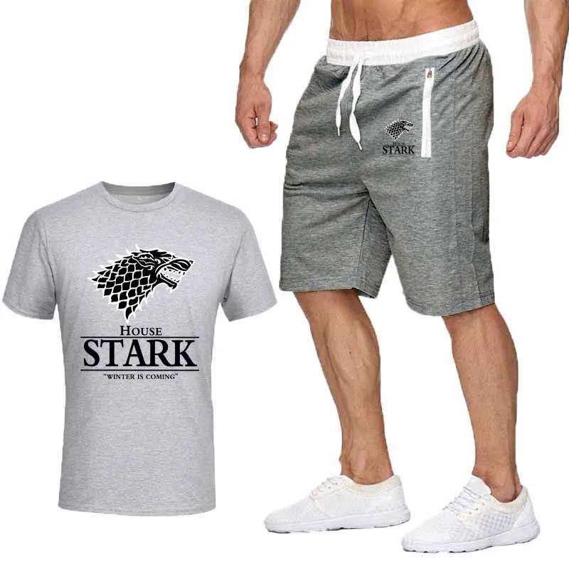 

Summer 2019 Two Piece Set Men Short Sleeve T Shirt Cropped Top Shorts Men's Tracksuits Design Fashion T-shirt Leisure Sets