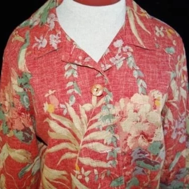 Coldwater Creek jacket womens size L large red floral blazer 100% cotton floral (2)