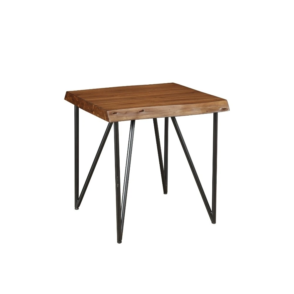 Solid Acacia Wood End/Lamp Table With Metal Legs Brown (1)