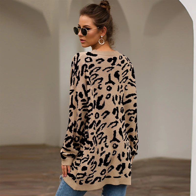 Missufe Female Knitted Chic Loose Warm Sweaters Mujer 4 Color O Neck Leopard Sweaters Women Autumn Winter Pullovers Jumpers