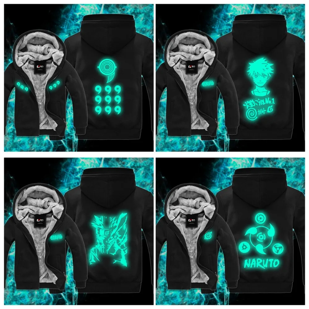 

NARUTO Uzumaki Naruto Costume fashion men's cartoon clothing cotton jacket Thick section plus velvet luminous LED Sweatshirts