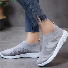 Women Shoes Breathable Spring Summer Vulcanized Shoes For Women Sneakers Slip On Flyknit Casual Shoes Soft Flat Walking Footwear