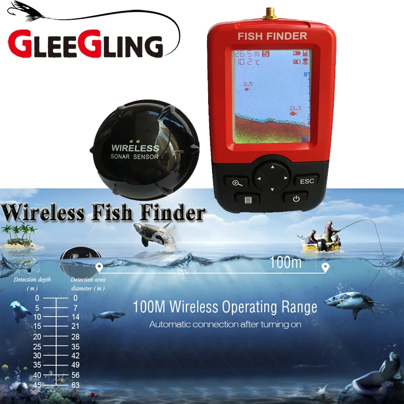 

GLEEGLING Smart Portable Fish Finder Depth 100 M Wireless Sonar Sensor Echo Sounder Fishfinder for Underwater Sea Fishing Camera