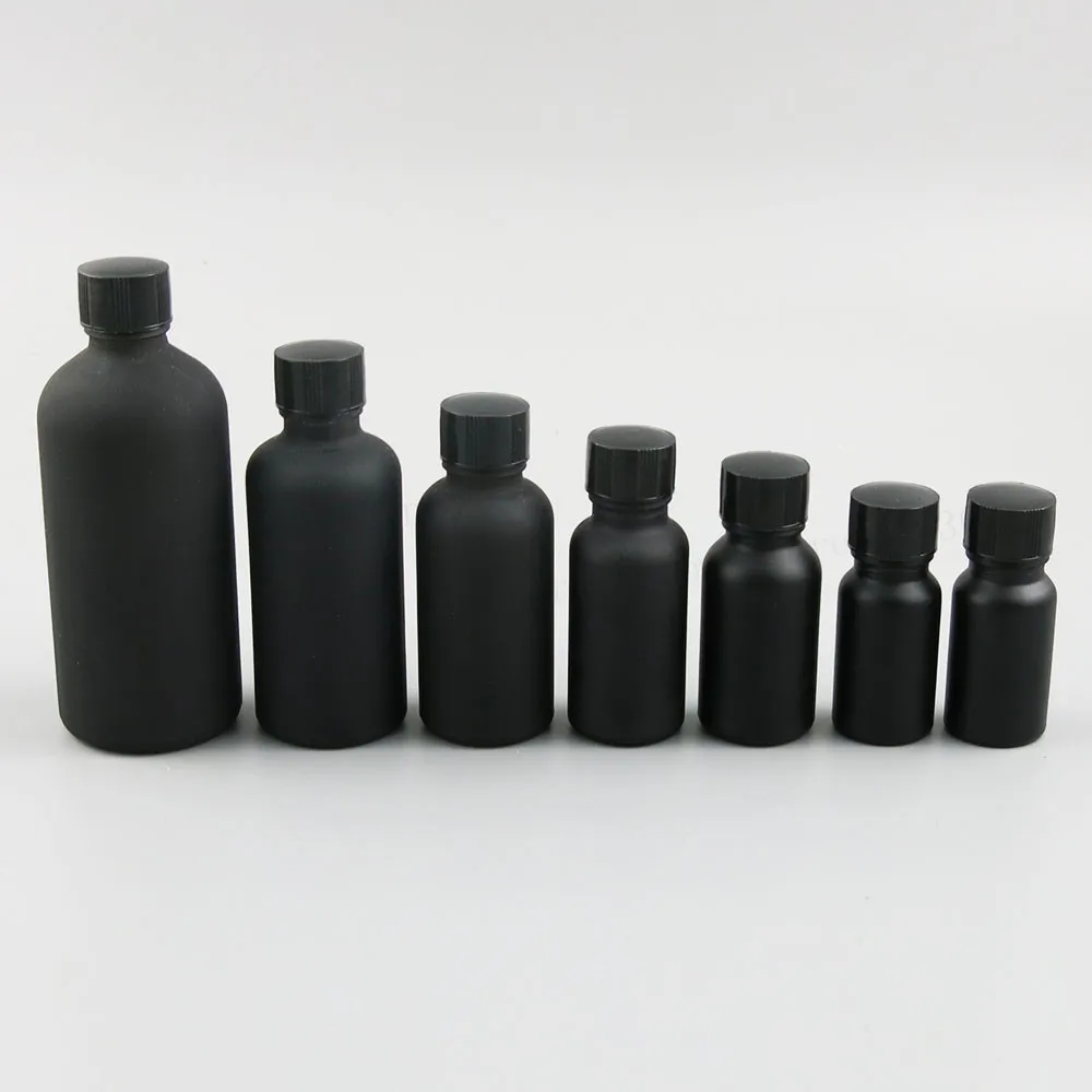 Матовая черная стеклянная бутылка для эфирного масла с колпачком для кистей 10 мл 20 мл 30 мл 50 мл 100 мл стеклянная бутылка для лака для ногтей 12 шт