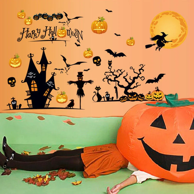 new halloween pumpkin bat wall decor diy pvc show window all saints day stickers decals - Halloween Wall Decor new halloween pumpkin bat wall decor diy pvc show window all saints day stickers decals - Halloween Wall Decor