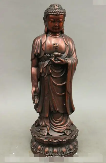 

S06939 10" Chinese Buddhist Pure Red Bronze Shakyamuni Sakyamuni Lotus Buddha Statue