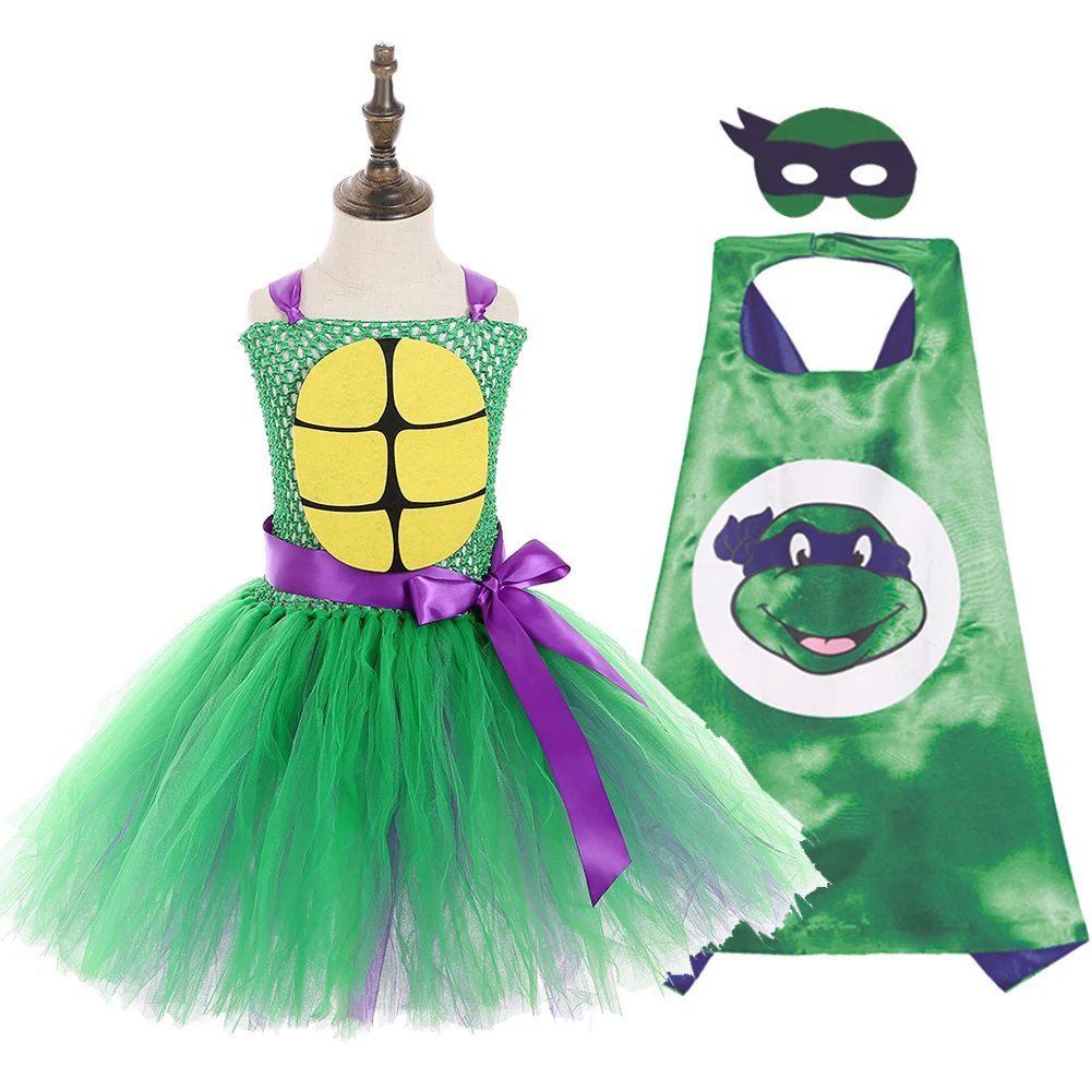 

Green Ninja Super Hero Girls Cosplay Tutu Dress St. Patrick Costume for Teenage Ninja Turtles Girls Birthday Party Dress 1-14Y