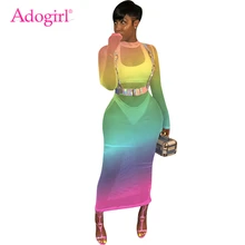 Adogirl, меняющее цвет, ажурное женское летнее платье, круглый вырез, длинный рукав, облегающее, макси, для ночного клуба, платья для вечеринок, Пляжная туника, Vestidos